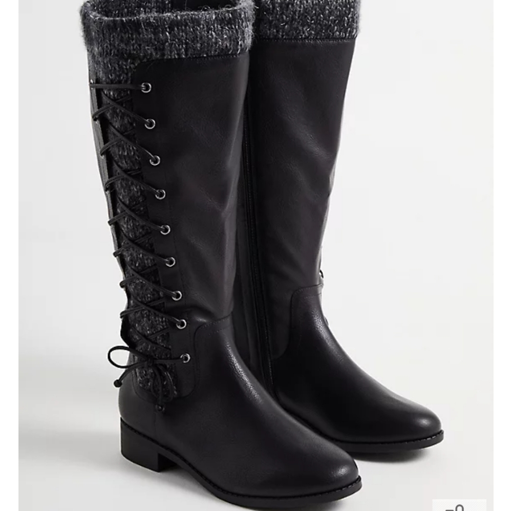 Torrid Sweater Criss-Cross Knee Knee Boot Faux Leather WW size 8.5